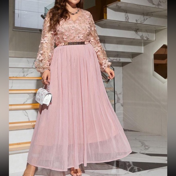 Luxe plus size floral embroidered prom bridesmaids gown party dress